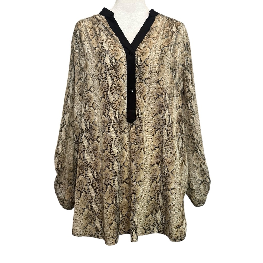 Jessica Snakeskin 3/4 Sleeve Blouse Size 18 V-neckline  Tunic